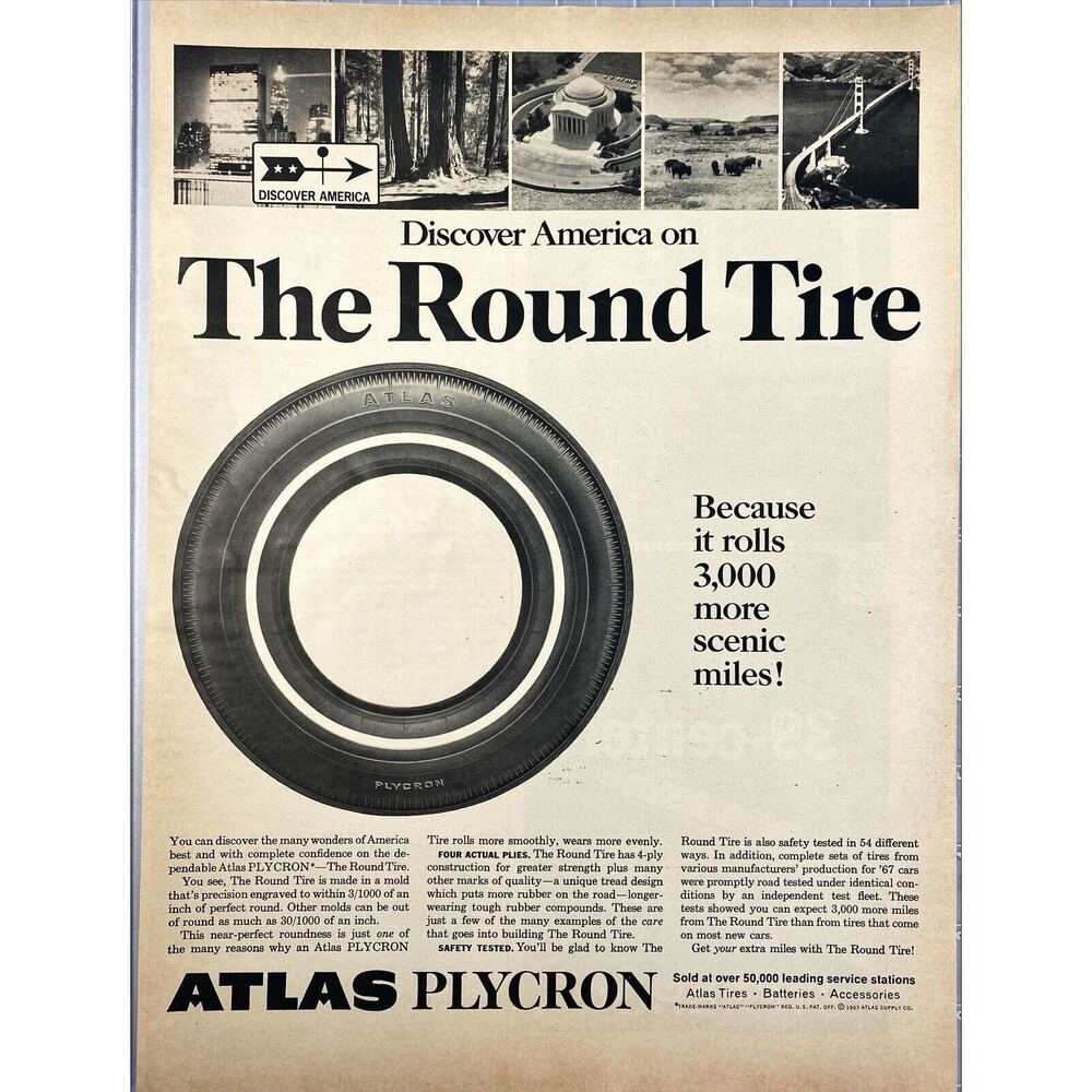 ATLAS Plycron "The Round Tire" Vintage Print Ad 1967